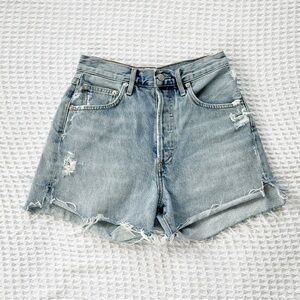 Agolde Dee High Rise Women's Jean Denim Cut Off Shorts with Distressing Size 25